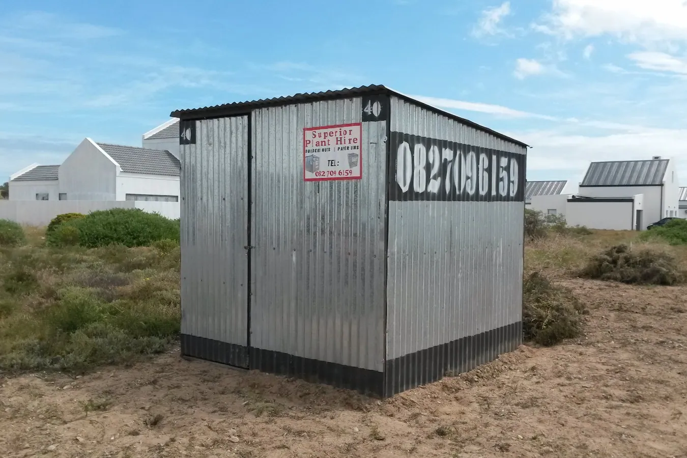 Builders hut on site for equipment and materials storage